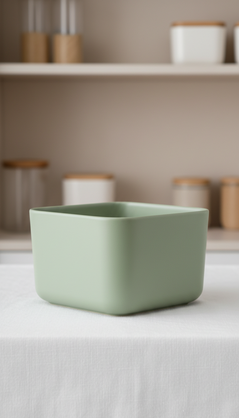 Bac de rangement vert sauge pour étagère de cuisine